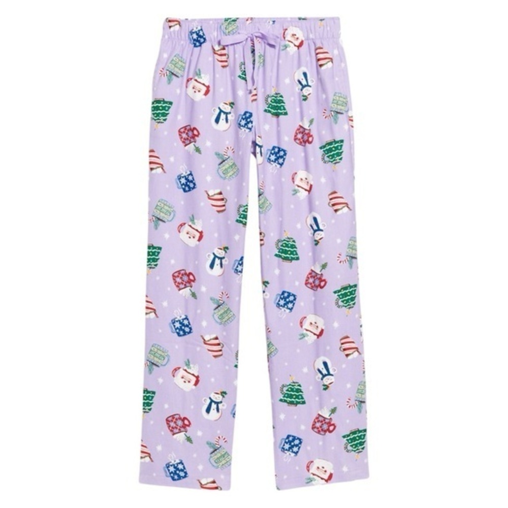 Old Navy Mid-Rise Printed Flannel Pajama Pants Purple Mugs Holiday XS